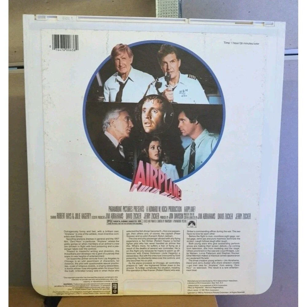 Airplane CED Videodisc Paramount Pictures RCA SelectaVision Movie 1981 Sealed